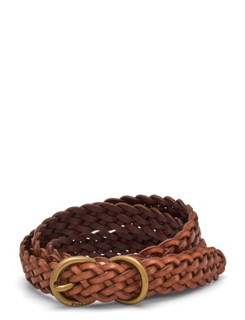 Polo Ralph Lauren Braided Vachetta Leather Skinny Belt - Brown - M