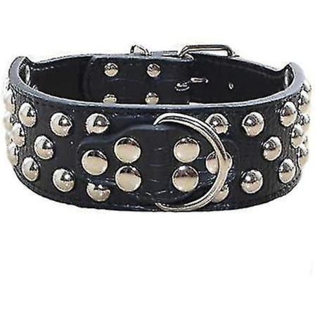 Hundhalsband av dubbat läder med 3 rader silvernitar - bredd 5,1 cm null none