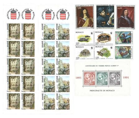 Monaco 1990-1991 - 2 hæfter, 3 sæt og 1 miniark - Postfrisk