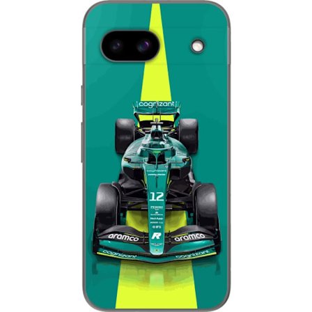 Yhteensopiva Puhelinkuori Google Google Pixel 8a Aston Martinin Formula 1 -auto vihreässä kilpailumuotoilussa, jossa on moderni studiosentuntma