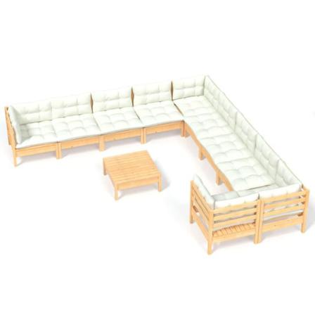 Vidaxl Loungegrupp Med Gräddvita Dynor 11 Delar Massiv Furu Creme