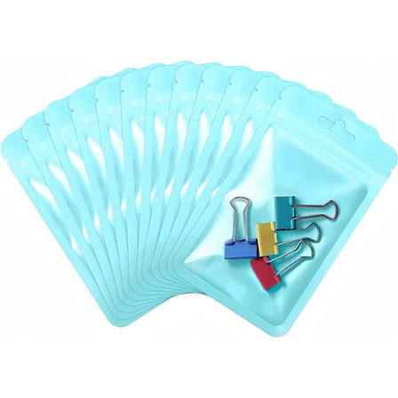 100 stk. Mylar Zip-poser med klart vindu, lufttett ziplock-pose med opphengs hull (Lyseblå, 14x20 cm)