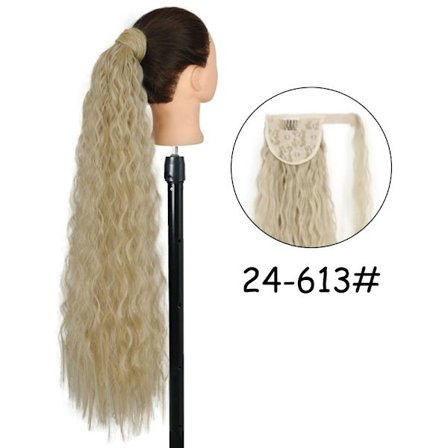 34 tommer syntetisk hestehale hårforlængelsesclips i falsk paryk-hårstykke Blond viklet rundt Pigtail Lang glat overhead hestehale