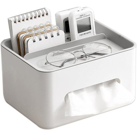 Rektangulär Vävnadslåda med Förvaring, Pappershållare med Fack för Pennor, Fjärrkontroll, Dekorativ Vävnadslåda