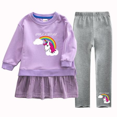 Tecknad Flickor Print Crew Neck Swing Baggy Våren Hösten Outfits