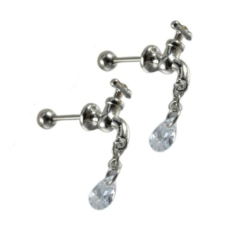 1 par rustfri stål vandhane form studs ørering kæde vanddråbe vedhæng ørestikker til kvinder smykketilbehør