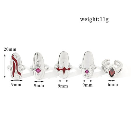 1Set Rhinestones Nail Armor Ring Justerbar Nagelring Grön