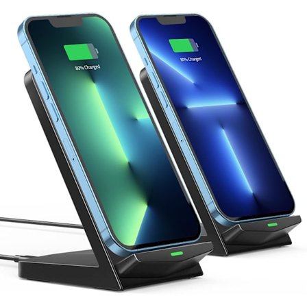 Trådlös laddare 2-pack, iPhone trådlös laddare stativ, 15W trådlös laddare kompatibel med iPhone 14/13/12/11Pro Max/XR/X/8, Galaxy S22/S21/S20/S10