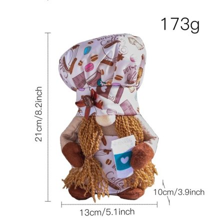 Söpö kahvi-tonttu-nukkekoriste Luova kasvoton pehmolelu Henkilökohtainen työpöydän koriste kotitoimistoon kahvilaan Naisille