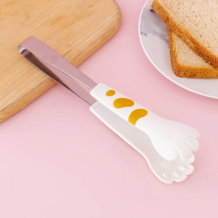 Kök Matlagning Tång Söta Katt Tass Form Rostfritt Stål Liten Sallad Grill Mat Tång Vit S