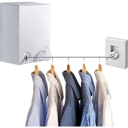 Pesunaru, sisäänvedettävä pyykkinaru, ruostumattomasta teräksestä valmistettu pidennettava pyykkiteline, säädettävä 4,2 m:n pyykkiteline (hopea)