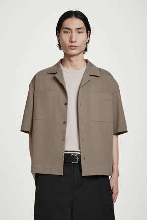 COS Men's Relaxed Textured Cotton Resort Shirt in Beige