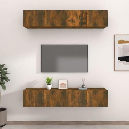 Vidaxl Tv-skåp 4 Delar Rökfärgad Ek 80x30x30 Cm Konstruerat Trä Brun