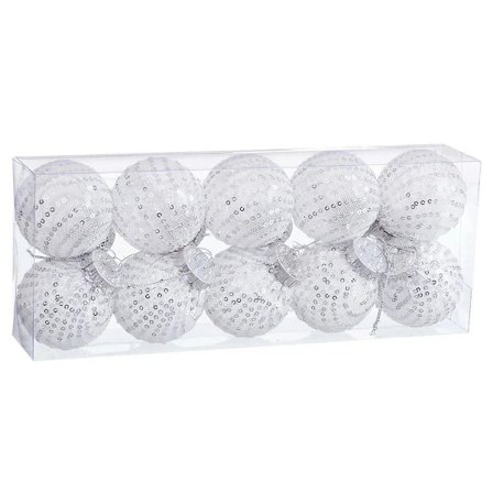 /EA/Julgranskulor Vit Silver Plast Tyg Paljetter 6 x 6 x 6 cm (10-pack)