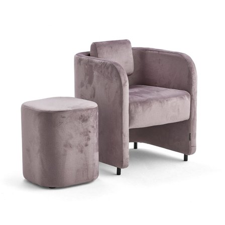 Møbelsæt COMFY, lænestol og siddepuf, med ben, velour, lyslilla