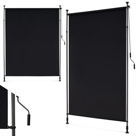 COSTWAY Sammenklappelig Screenskærm 1,5 x 2,2-3,1M Højdejusterbar - Vertikal Rullegardin med Snerre Beskyttelse af Privatliv Uden Boring