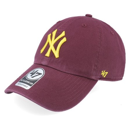 47 Brand - Rojo unconstructed Gorra - New York Yankees Clean Up Dark Maroon/Yellow Dad Cap @ Hatstore