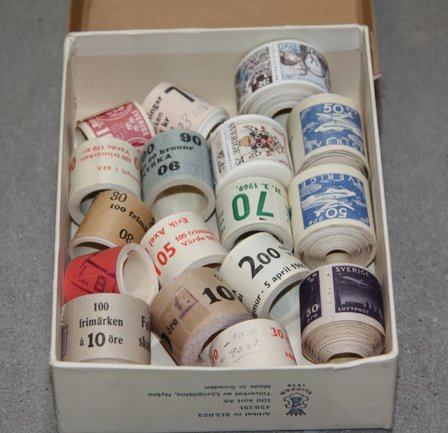 Sverige - Samling med åbnede frimærkeruller