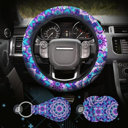 4 kappaletta Mandala Purple Lotus -ohjauspyörän suojussetti 2 kpl:lla