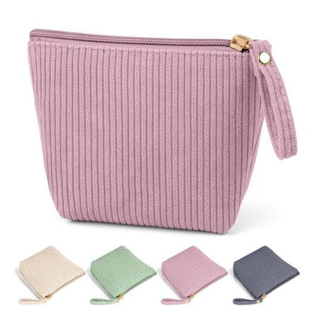 Mini makeup taske, sød lille taske, kosmetiktaske i fløjl, makeup taske til kvinder med slip lomme, essentiel læbestift taske til rejser (pink, mini 