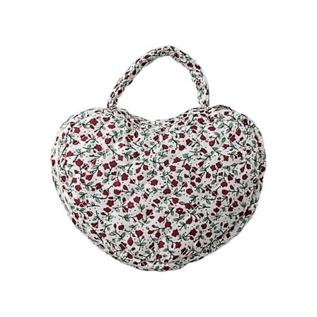 Dekorativt hjerteformet kosmetiketui, quiltet rummeligt interiør, blomstermønster, makeup taske til damer, rejsebehov, multicolor