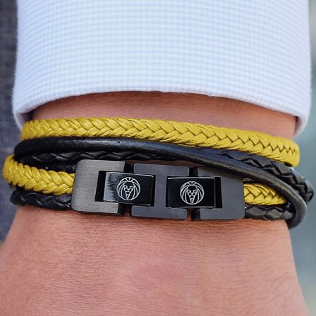Pulsera de cuero en negro y amarillo Roy para hombres - Pulseras de cuero
