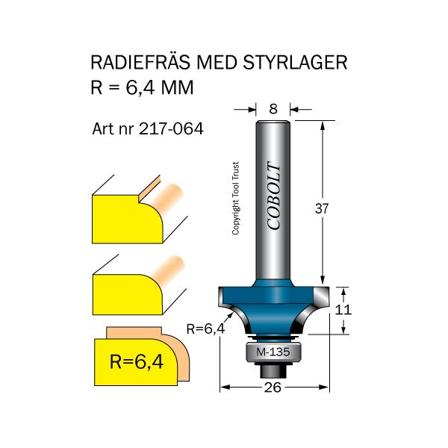 Cobolt 217-064 Avrundingsfres R=6,4 D=26 L=11, Maskintilbehør & forbruk