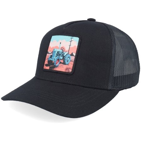 Kiddo Cap - Kids Tractor And Clouds Patch Light Black Trucker Trucker Black Cap - @ Hatstore