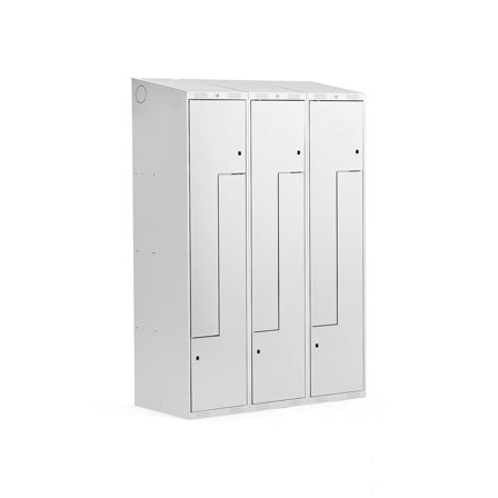 Z-skab CLASSIC, skråt tag, 3 sektioner, 6 rum, 1900x1200x550 mm, grå