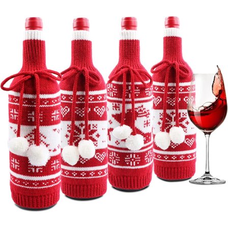 4 2025 Jule-reinsdyr snøfnugg strikkede vinflaske-trekk, kreative gensere, rødvin-trekk, juledekorasjoner
