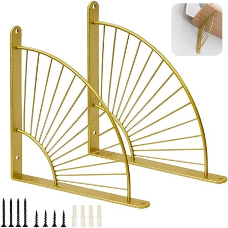 2-pakks hylleknekter i vifteform gull, hylleknekt vegg