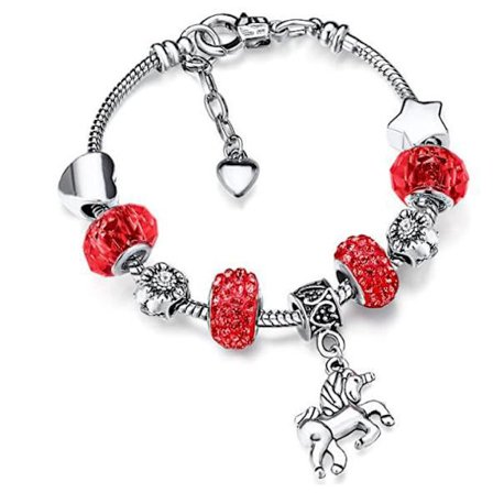 18CM Unicorn Glittrande Kristallhänge Armband - Röd