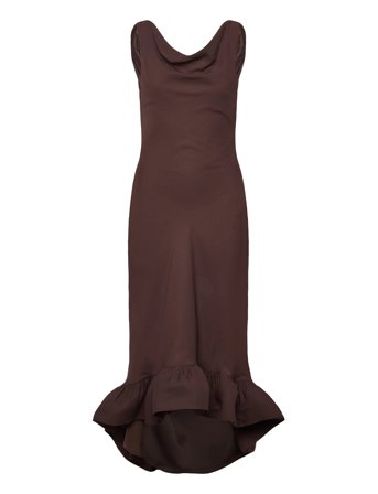Alia Cowl Neck Ruffled Maxi Dress Brown Malina