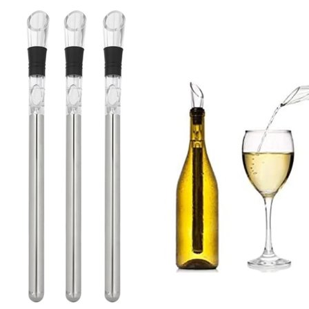 3-pak Vinkølestave i Rustfrit Stål - Vin Scepter Rødvinskølestav med Belufter - Vinskab Rødvinskølestav