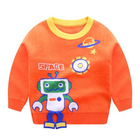 Toddler Cartoon Print Ribbade Stickade Toppar Crew Neck Sweatshirt