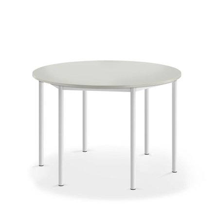 Desk BORÅS, round, Ø1200x760 mm, grey laminate, white