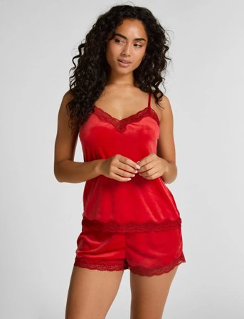 Hunkemöller Pj Cami Velours Scallop Lace - Red - S