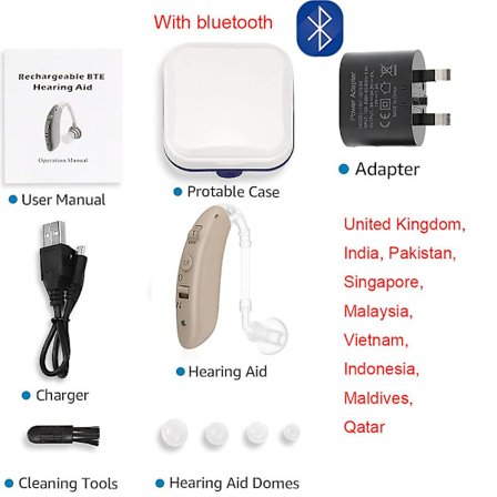 Bluetooth høreapparat trådløs lading høreapparater Fonos lydforsterker støydemping volumkontroll justerbar tone(UK Bluetooth Skin)