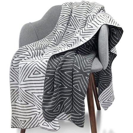 Svartvit, 110*150CM, 1 x stickad filt med konstgjort bomullsmönster, enkel dekorativ filt, lätt och bekväm liten filt för soffan