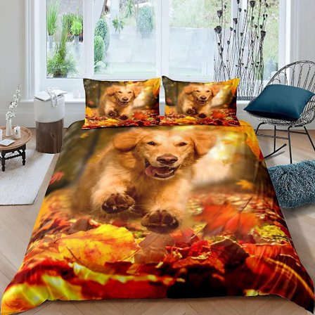 Søtt dynetrekk med Golden Retriever-hund for barn, sengesett i mikrofiber, 1 dynetrekk og 1/2 putevar