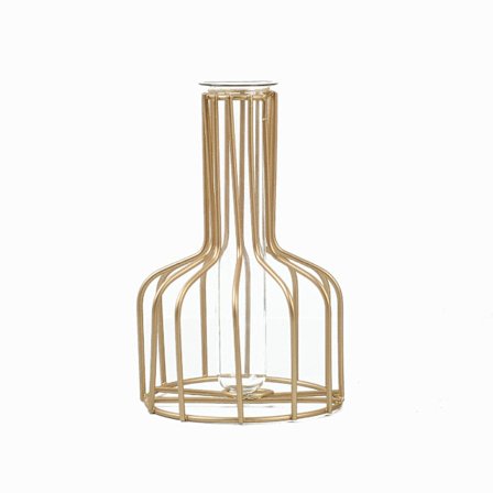 Vas med smidesjärnsram, geometrisk metallvas