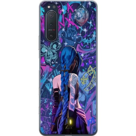 Kompatibelt Mobildeksel til Sony Sony Xperia 5 II Fargerik graffitiillustrasjon med blåhåret karakter i urbane neonstil og kreativt kaos