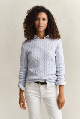 GANT - Kabelstrikket bomullsgenser med stretch til dame light blue