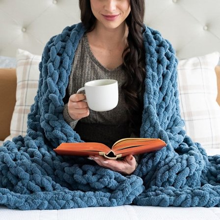 Tykt strikket pledd, mykt chenille-garn strikket pledd