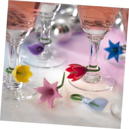 OUNONA 6-pack Blomvin Glas Logo Martini Kopp Glas Markörer Taggar Vinglas Vattenglas Silikon Kopp Markörer Silikon Vinglas Berlocker Bouqu