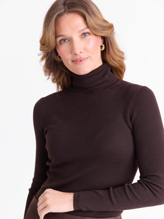 MATCH - Susanne merino rib pologenser - Marie Philippe - Str. XL - Dame - Gensere & Cardigans - Brun - 100% ull - merino