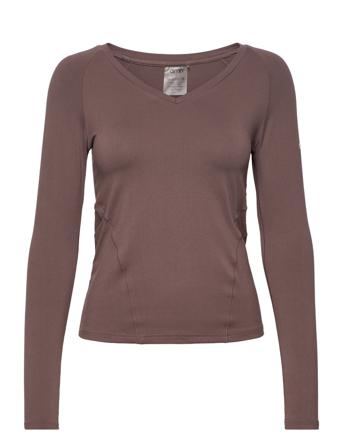 Macchiato Soft Basic V-Neck Long Sleeve T-shirts & Tops Long-sleeved Brun AIM'N