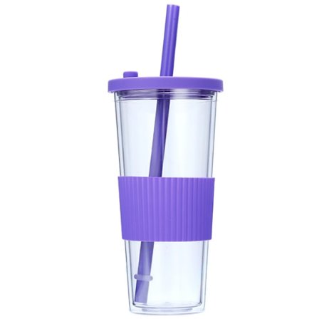 Dubbelväggiga plastglas med lock och sugrör