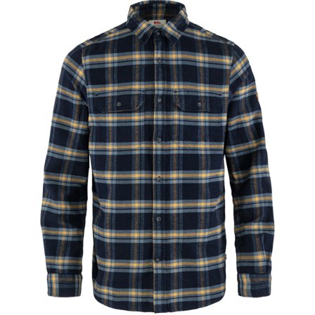 Fjällräven Herr's Övik Heavy Flannel Shirt in Dark Navy/Buckwheat Brown | Size: XS, Eko bomull/Polyester