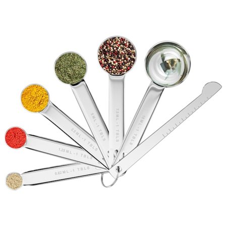 8-delt plassbesparende målesett med kopper og skjeer, bakeverktøy, flerfarget.